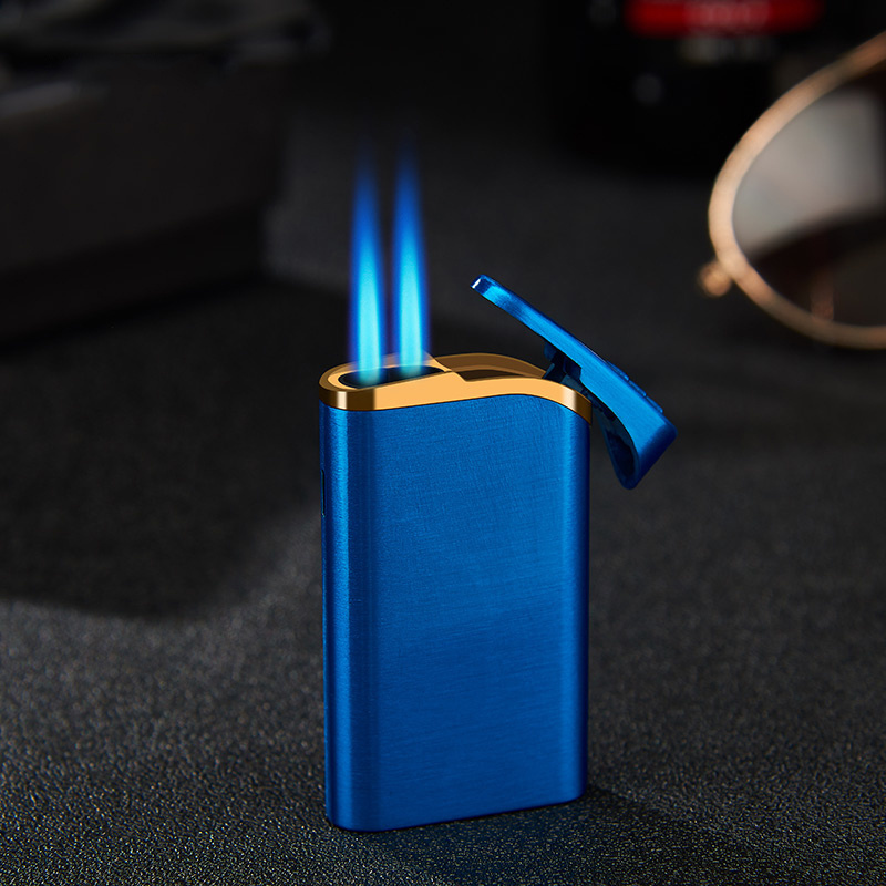 Custom windproof Cigarette lighter metal dual fire  blue flame torch lighter for cigar