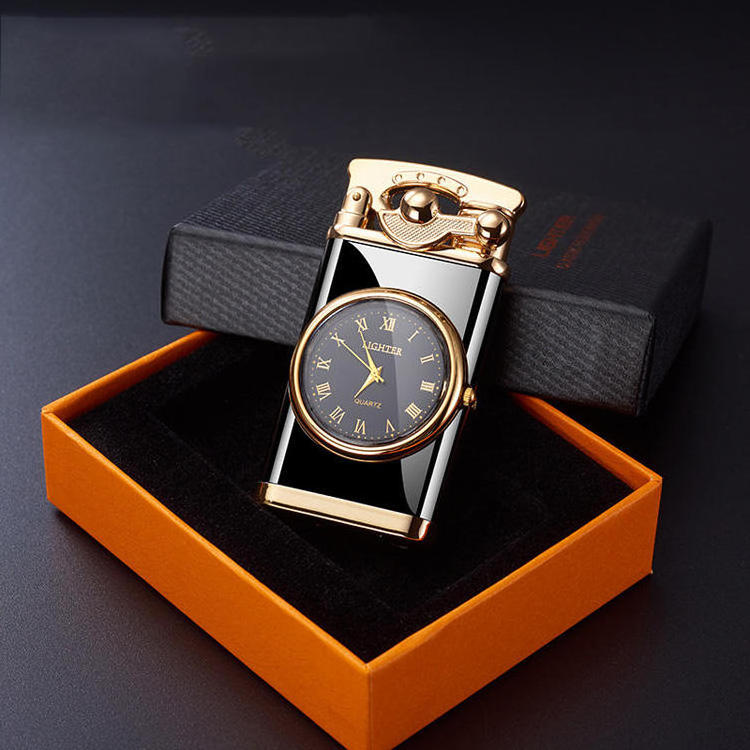 TK Classic real clock watch lighter luminous inflatable lighter display box custom logo lighter