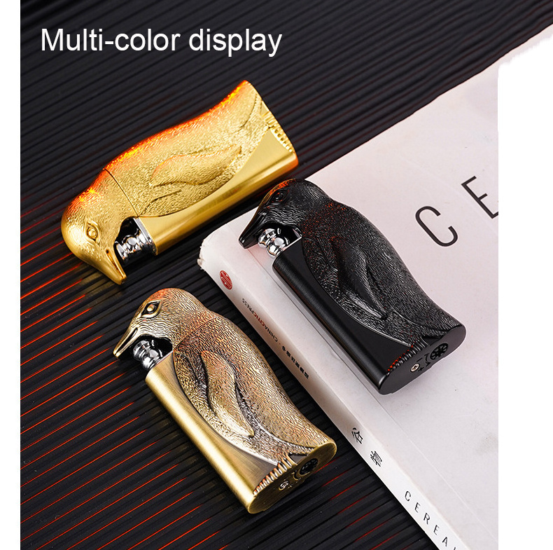 2023 creative shape penguin lighter dual flame torch open flame lighter windproof embossed design