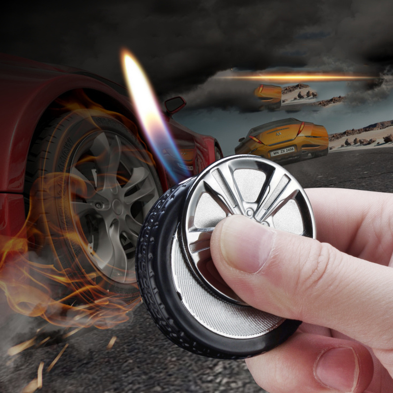 Wholesale Novelty Creative Tyre Gas Lighters Slide-out Ignition Mini Fashion Refill Butane Round Cigarette Lighter