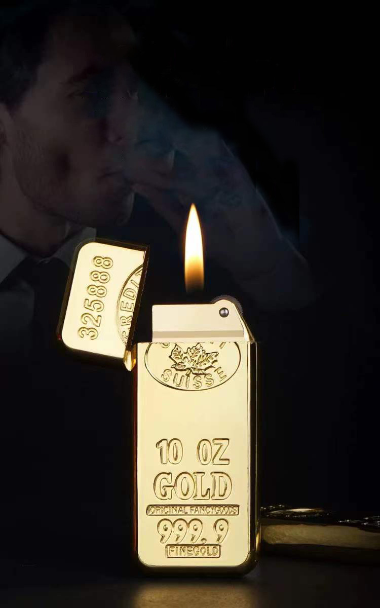 Personality 999 gold repeatable inflation lighter creative ultra-thin Mini lighter grinding wheel open flame lighter