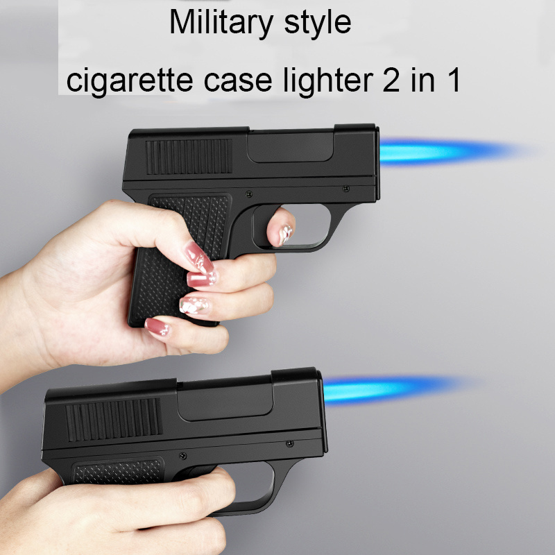 New design military style cigarette case lighter 2 in 1 torch blue flame  lighter cigarette case for cigarettes