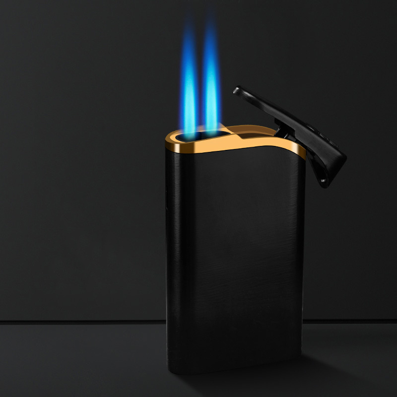 Custom windproof Cigarette lighter metal dual fire  blue flame torch lighter for cigar