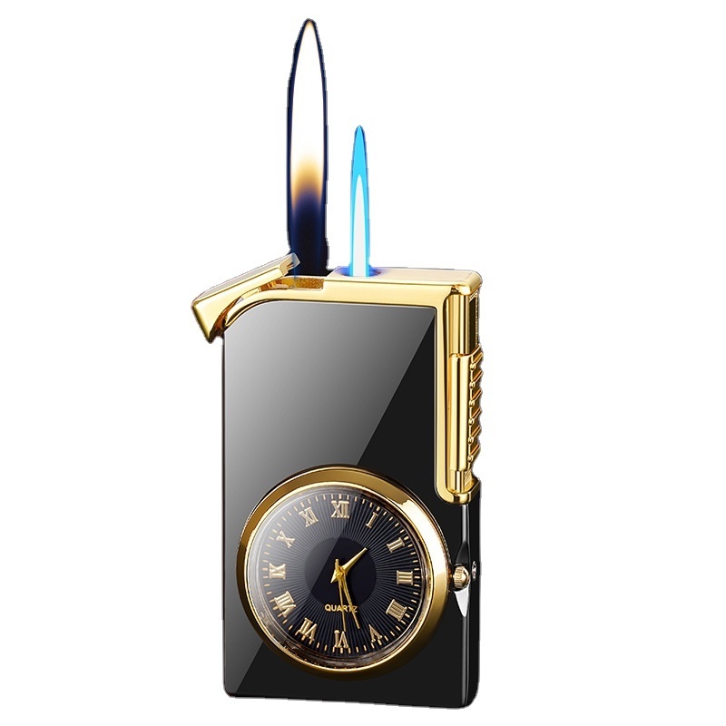 Creative watch dual fire lighter customized logo clock open flame torch 2 in 1lighter