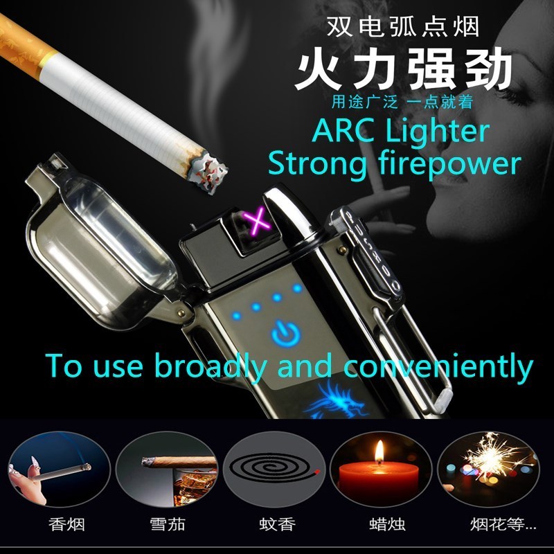 Waterproof touch lighter sensitive double arc lighter outdoor portable cigarette lighter usb