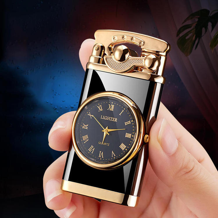 TK Classic real clock watch lighter luminous inflatable lighter display box custom logo lighter