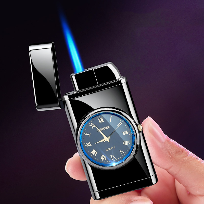 Business design lighter high quality custom blue flame torch lighter men adjustable watch lighter