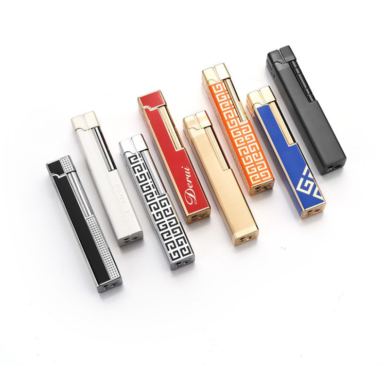 Creative lighter square long strip butane gas side sliding open flame portable mini cigarette lighters for ladies Cigar  lighter