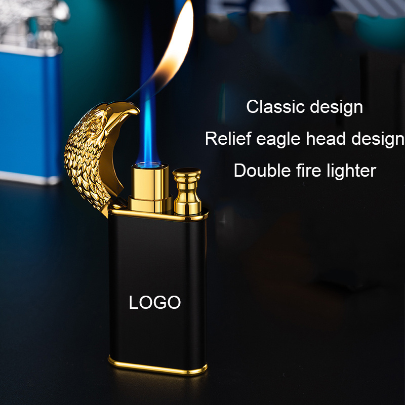 New hot sale embossed eagle double fire custom logo lighter torch lighter recyclable inflatable lighter