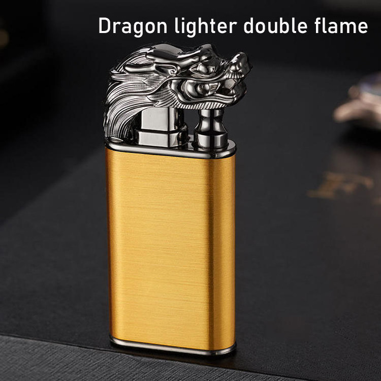 TK classic double flame 1.0 dragon lighter double flame reactive Windproof Conversion Open Fire Gas Lighter Man's Gift