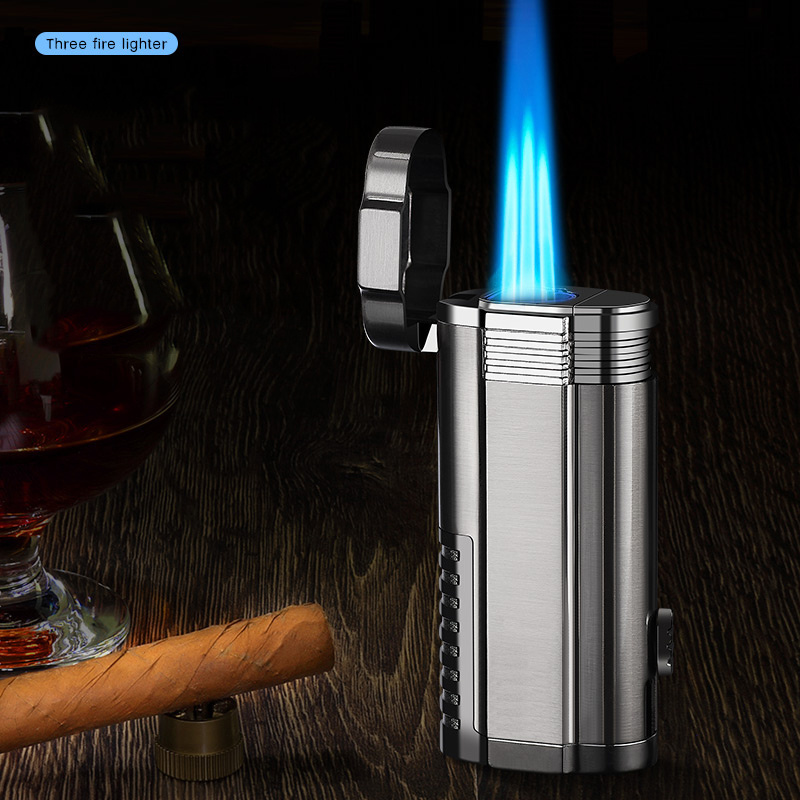 HOT sell Cigar Cigarette lighter Strong windproof three fires torch lighter with cigar cutter