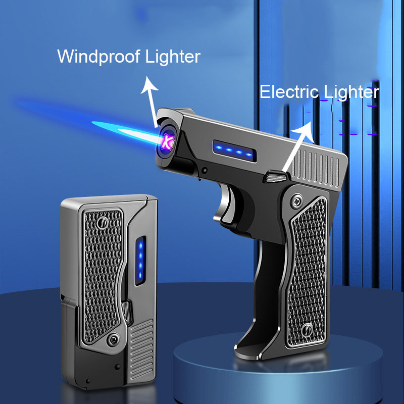 New deformation dual-use electronic gas lighter gun shape lighter USB charging lighter