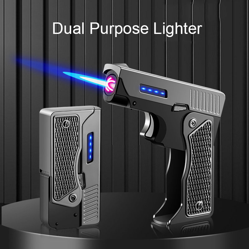 New deformation dual-use electronic gas lighter gun shape lighter USB charging lighter