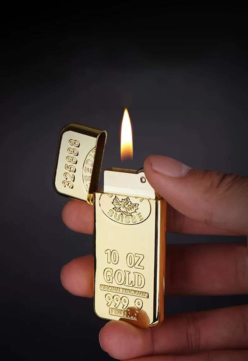 Personality 999 gold repeatable inflation lighter creative ultra-thin Mini lighter grinding wheel open flame lighter