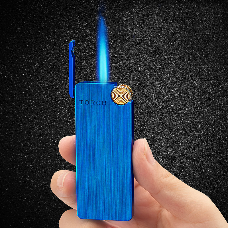 High quality torch blue flame windproof lighter adjustable electroplating micro torch lighter for men