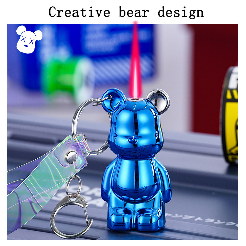 Novel and Personalized Keychain Windproof Lighter with Colorful Cartoon Bear Pattern Inflatable Lighter Creative Lighter