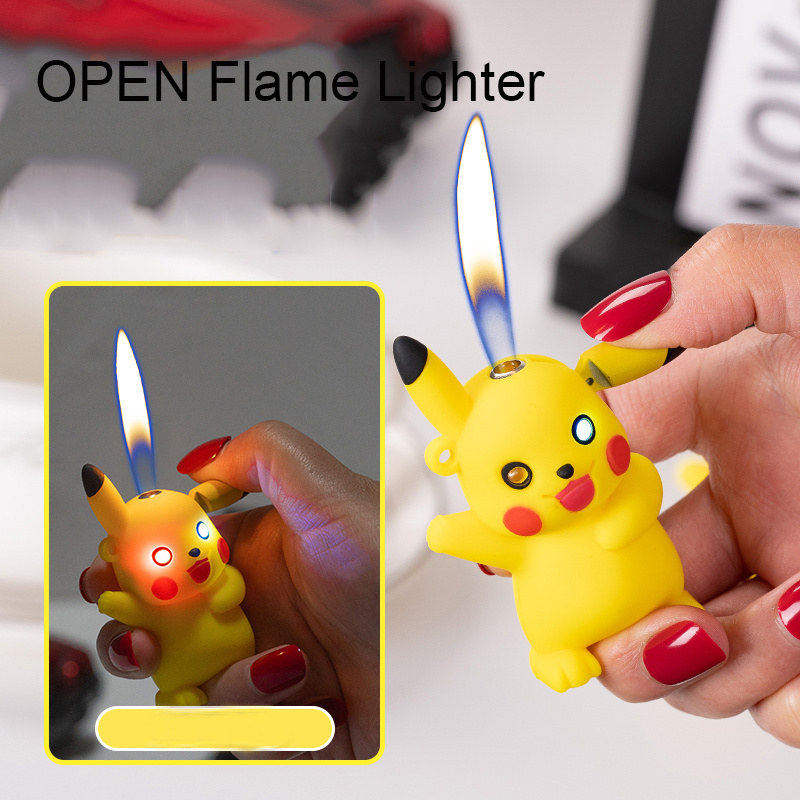 Cartoon Pikachu open flame lighter with light inflatable other lighters