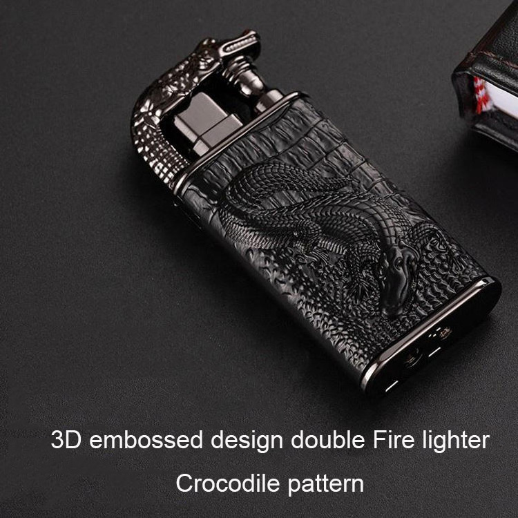 Upgrade 3D relief crocodile double fire lighter classic crocodile lighter torch open flame lighter