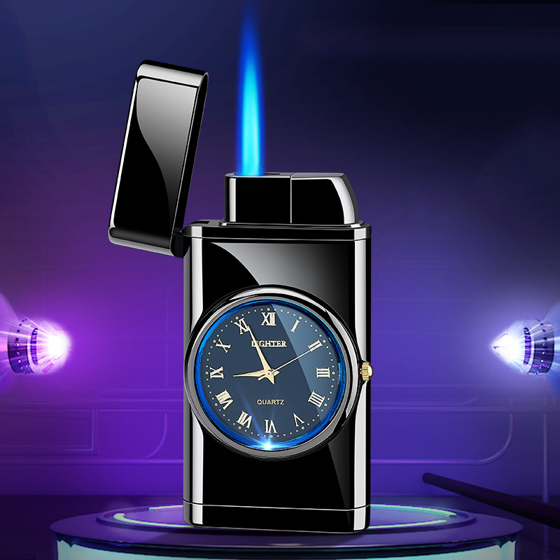 Business design lighter high quality custom blue flame torch lighter men adjustable watch lighter