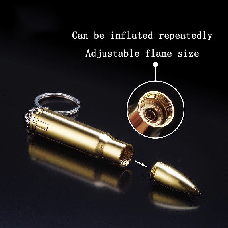 Bullet keychain lighter electroplating grinding wheel open flame lighter creative inflatable collectible lighter