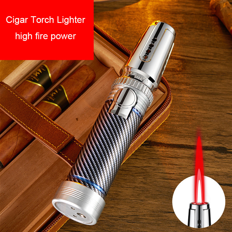 2023 Outdoor Camping Torch Lighter High Temperature Multipurpose Cigar Lighter Red Blue Flame Inverted Lighter High Quality