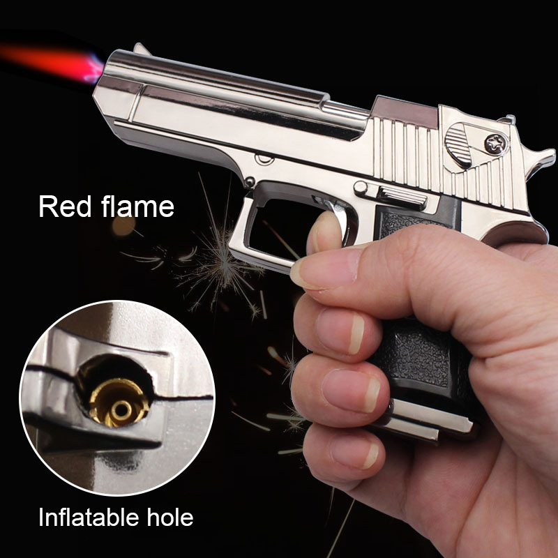 Classic gun lighter red flame torch lighter mini military style outdoor toy lighter