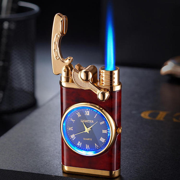 TK Classic real clock watch lighter luminous inflatable lighter display box custom logo lighter