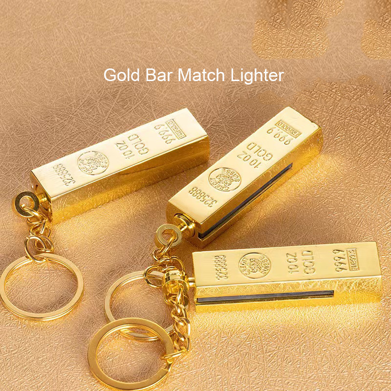 HD Creative gold bar shaped lighter vintage kerosene lighter match key chain Mini Lighters Gold Permanent