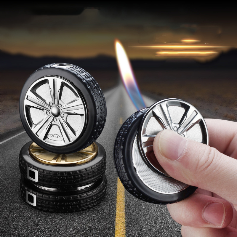 Wholesale Novelty Creative Tyre Gas Lighters Slide-out Ignition Mini Fashion Refill Butane Round Cigarette Lighter