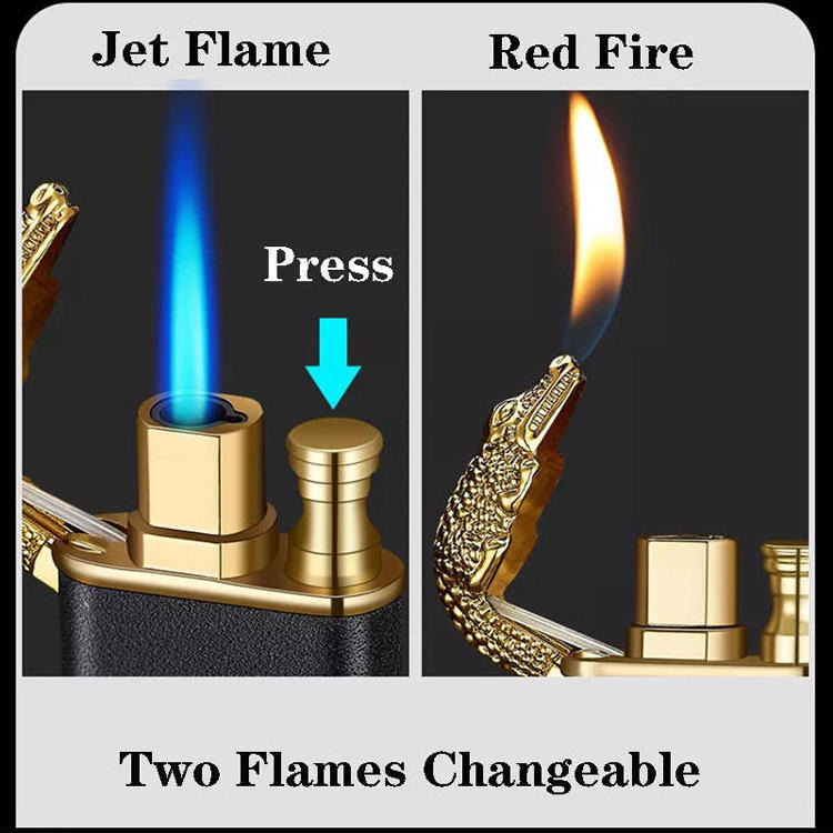 TK classic double flame 1.0 dragon lighter double flame reactive Windproof Conversion Open Fire Gas Lighter Man's Gift