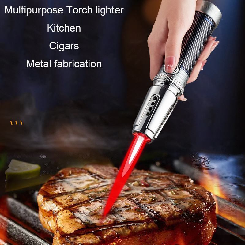 2023 Outdoor Camping Torch Lighter High Temperature Multipurpose Cigar Lighter Red Blue Flame Inverted Lighter High Quality