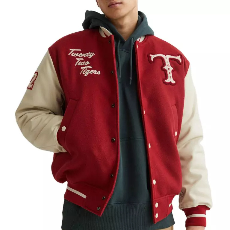 High Quality Letterman Baseball Varsity Jackets Black Leather Sleeves Purple Wool Body Custom