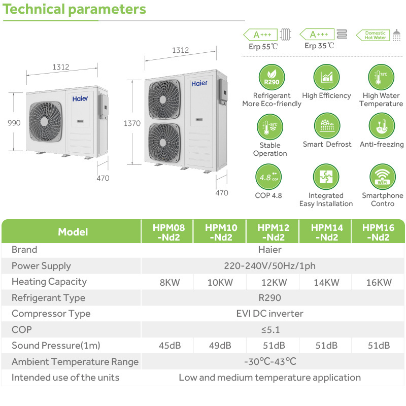 China New Energy House Room Use 8kw 10kw 16kw 20kw Evi Dc Inverter Air Source R290 Monoblock Hybrid Heat Pump For Floor Heating