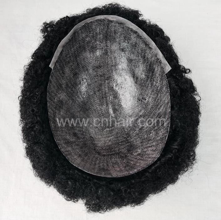 cheap price afro curl PU skin toupee for black man