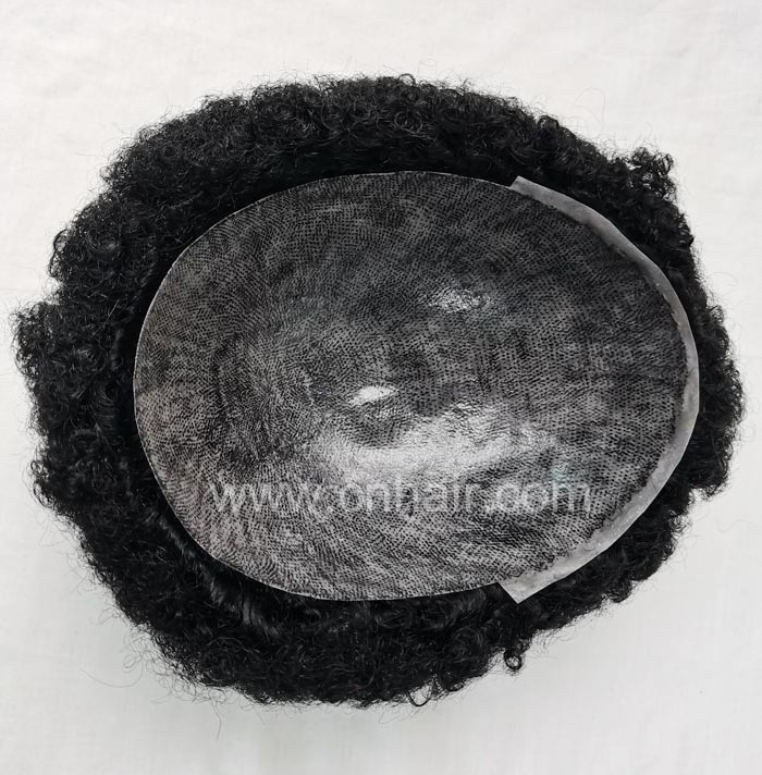 cheap price afro curl PU skin toupee for black man