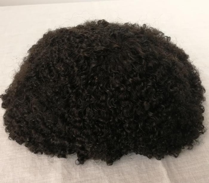 cheap price afro curl PU skin toupee for black man