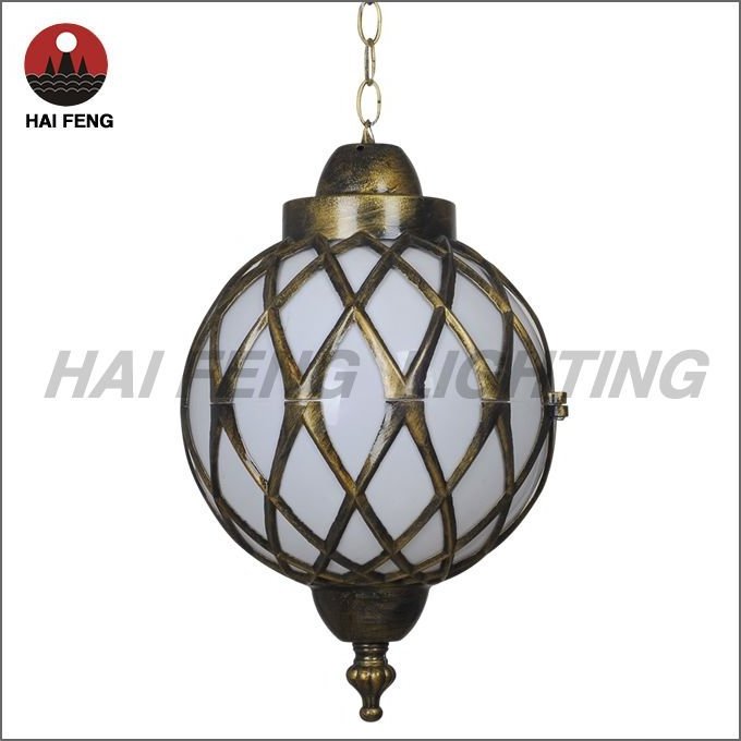 Zhongshan antique brass E27 die-casting aluminum and glass cover outdoor house  shaped pendant Garden Lamps