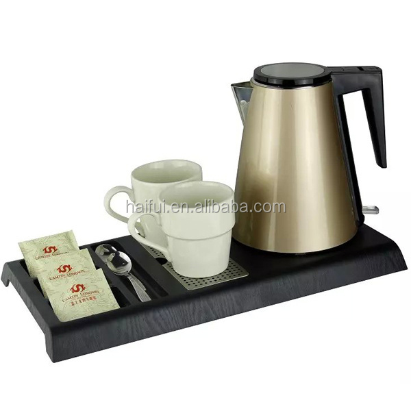 Popular superior hotel 1.2L stainless steel cordless electric kettle hotel kettle tray set with serving tray