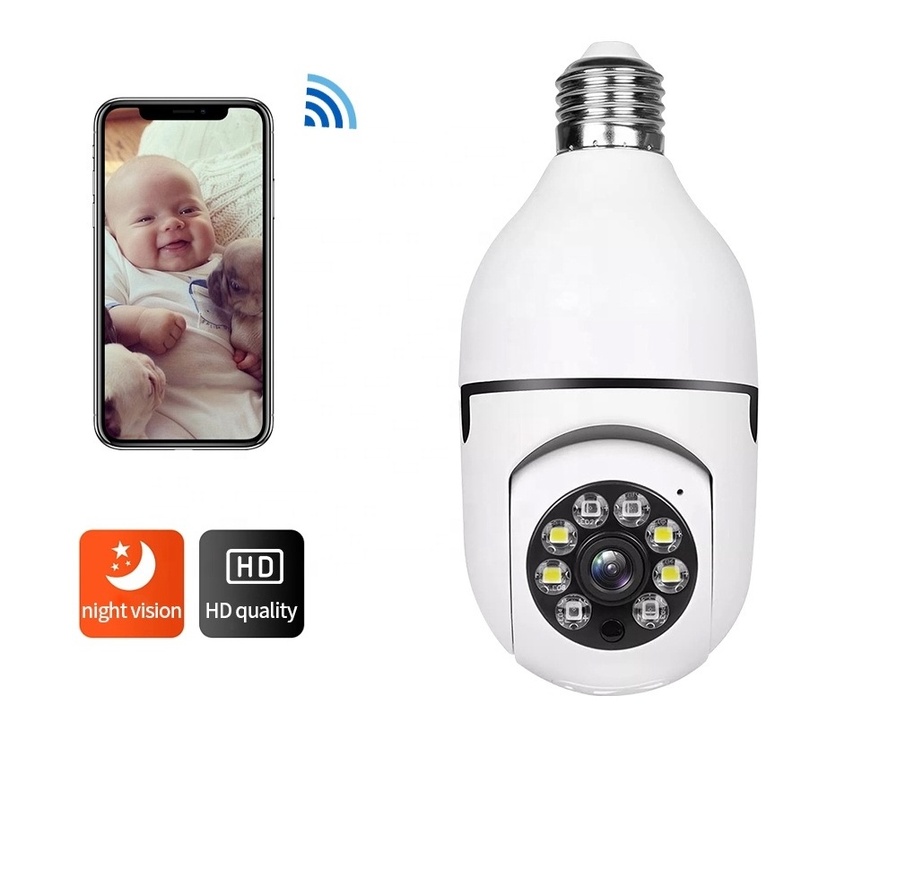 1080p night vision 5G wireless bulb lamp camera auto tracking 360 degree wifi cctv security light bulb ptz camera