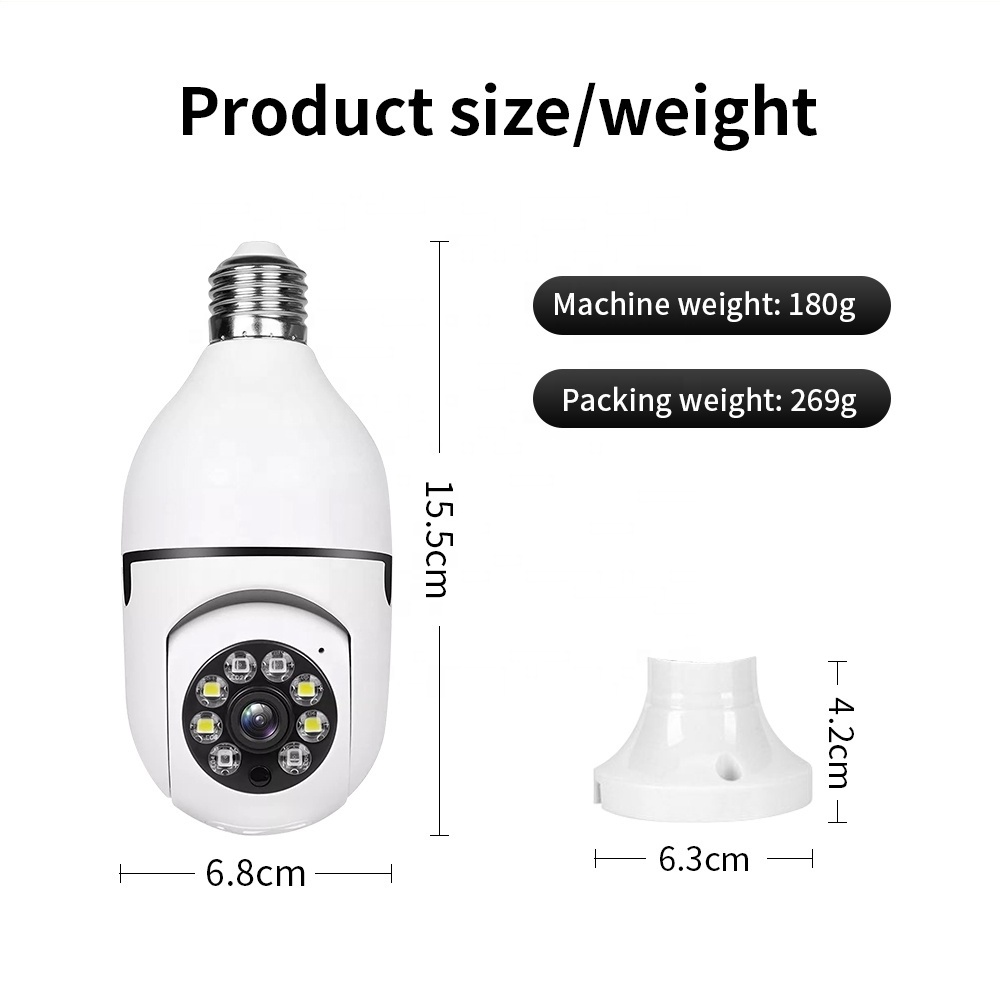 1080p night vision 5G wireless bulb lamp camera auto tracking 360 degree wifi cctv security light bulb ptz camera