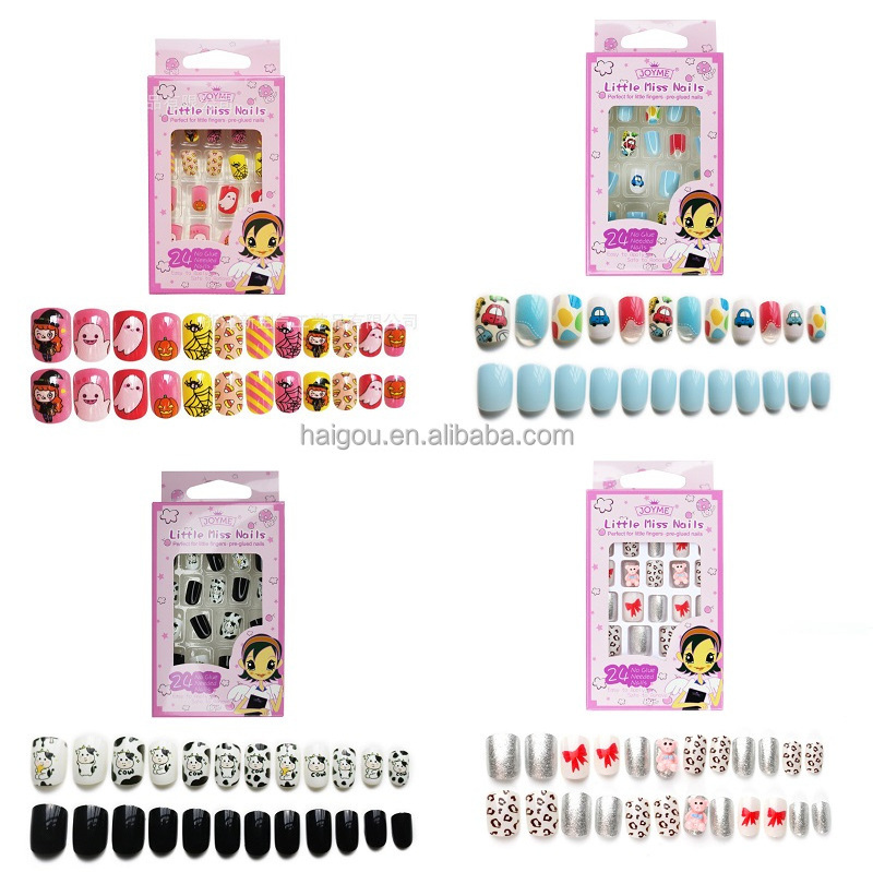 Child Harmless Nail with Glue Tips Coffin Press on False Nails Art Stick Designs Artificial Full Cover Detachable Box