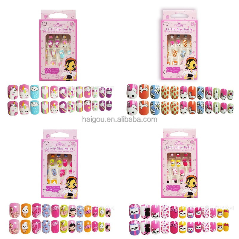 Child Harmless Nail with Glue Tips Coffin Press on False Nails Art Stick Designs Artificial Full Cover Detachable Box