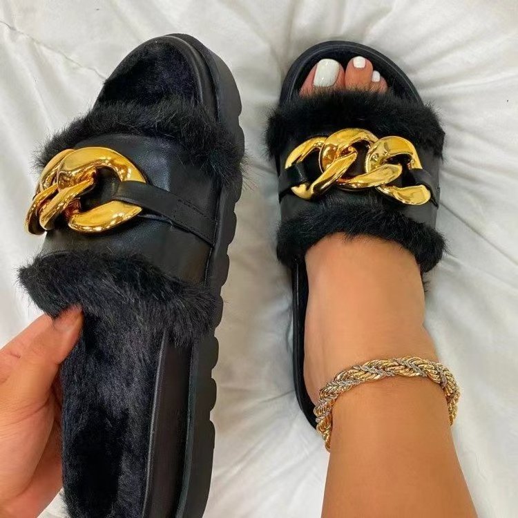 wholesale custom LOGO women faux fur slippers fur slides anti-slippery rabbit fur slides