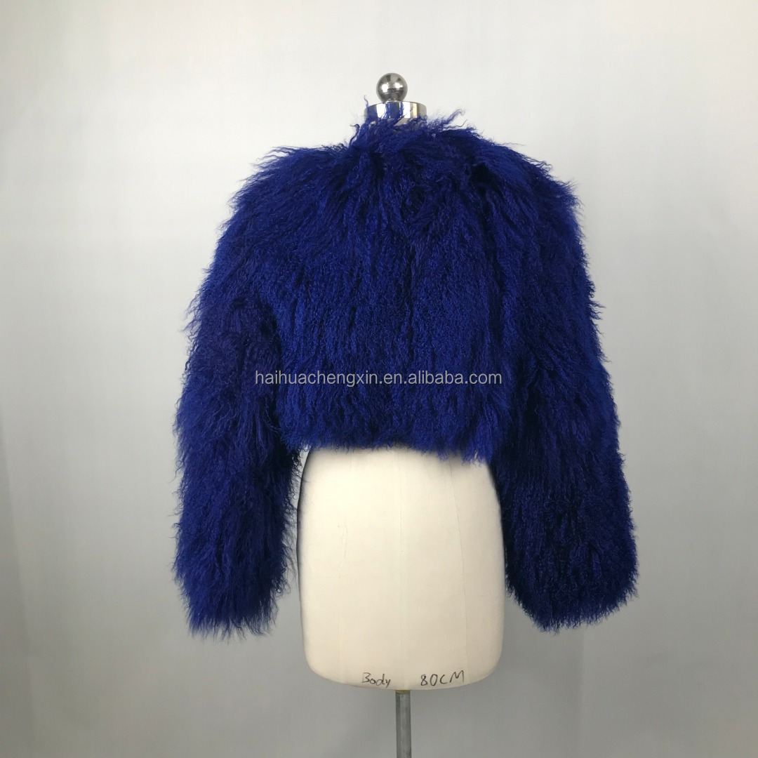 Custom Wholesale Fluffy Warm real fur coat Cropped lady outwear women Mongolian Lamb jacket