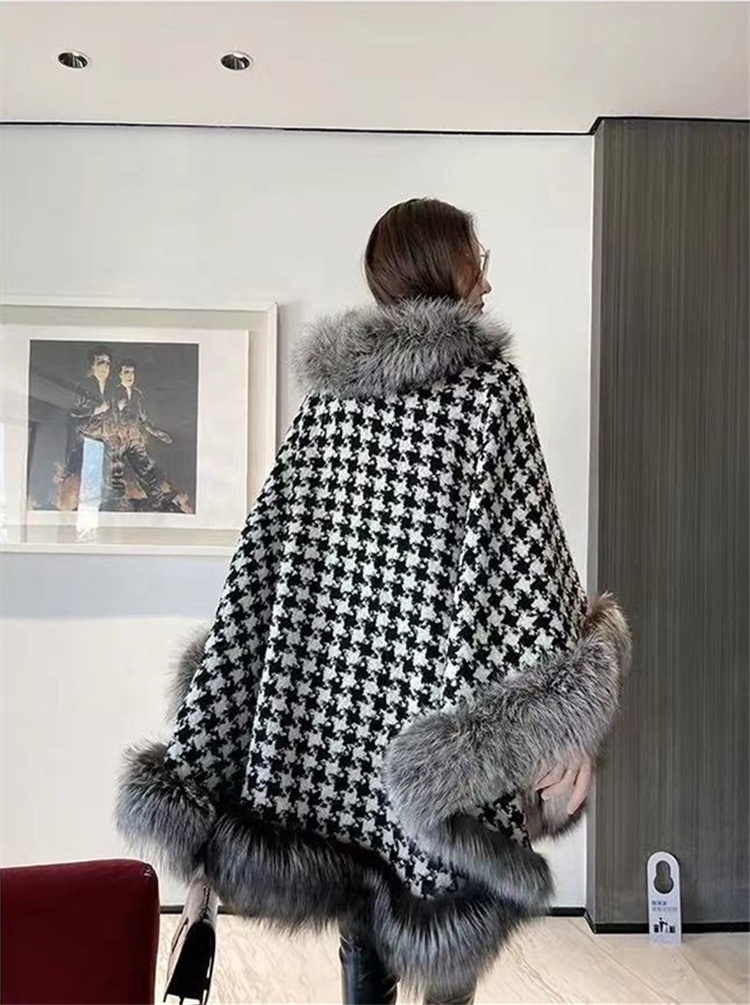 CUSTOM Warm wool big size lady  cape fluffy wrap cape Genuine Plaid long hair winter women Faux fur shawl