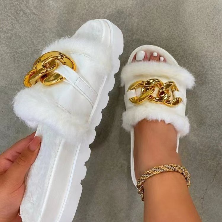 wholesale custom LOGO women faux fur slippers fur slides anti-slippery rabbit fur slides