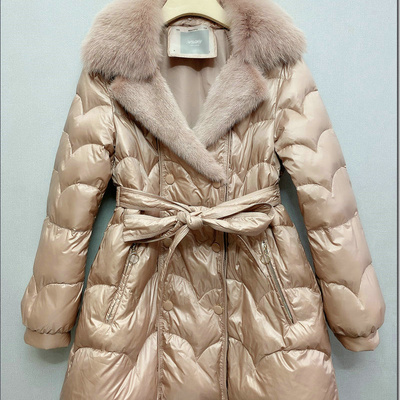 Custom DOWN COAT FABRIC 100% POLYESTER FOX AND MINK COLLAR down filled puffer jacket down feather jacket fur down jacket