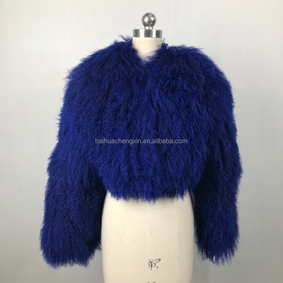 Custom Wholesale Fluffy Warm real fur coat Cropped lady outwear women Mongolian Lamb jacket