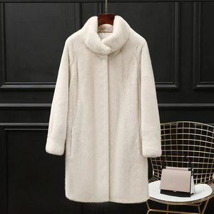 Custom European Luxury women's fur coats trench white fur trim trench coat sable fur coat price