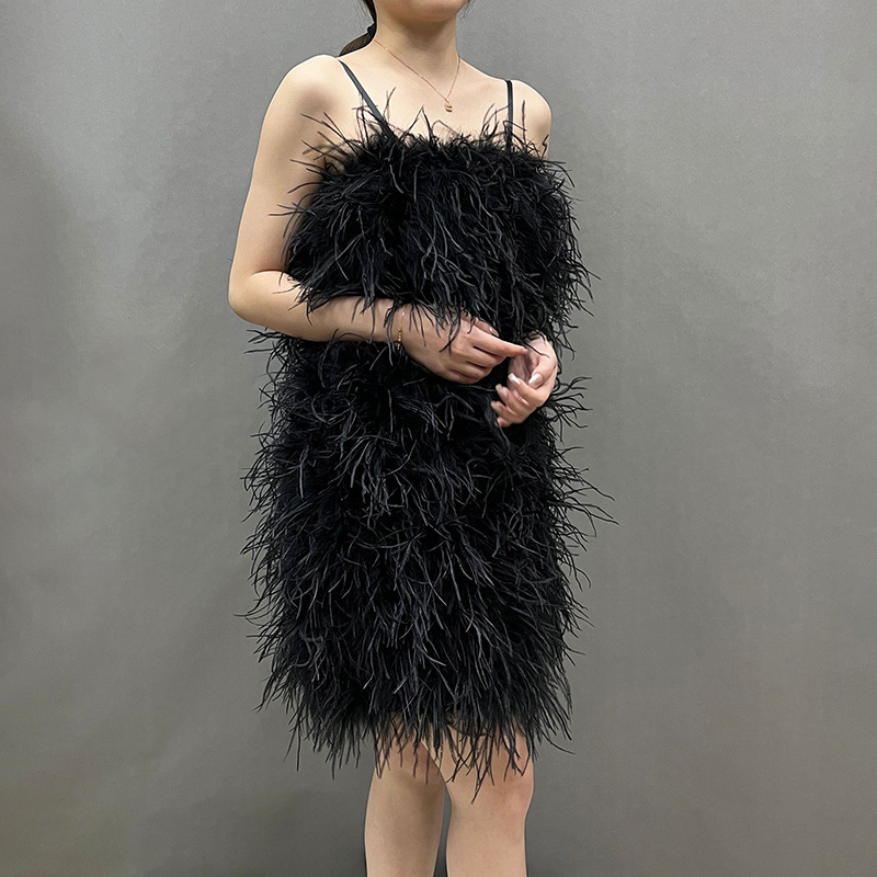 Custom Party Evening Mini Elegant Dress Woman Fur Dress ostrich feather dress luxury